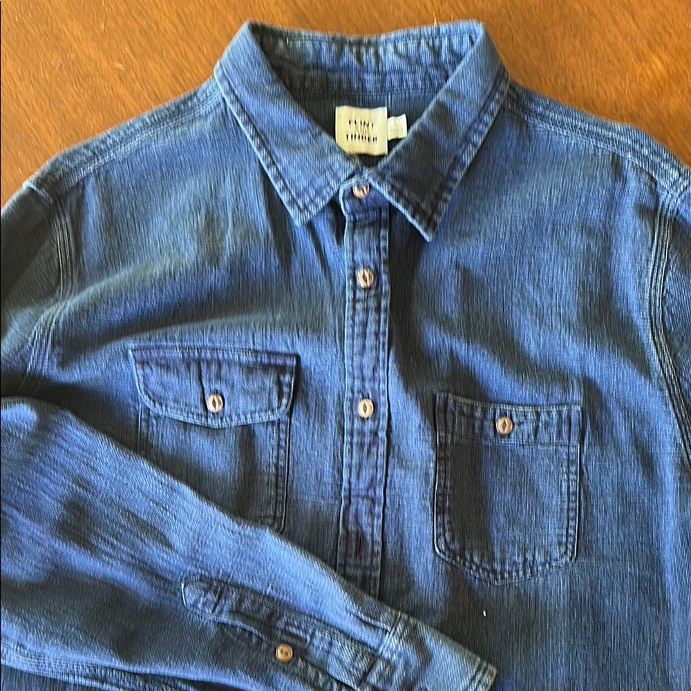 Blue Casual Button Down Shirt with Western Details